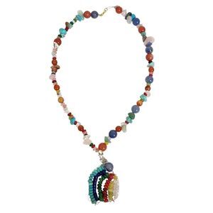 Chakra Rainbow Necklace, 14K Gold Plated, Lapis Lazuli, Carnelian, Turquoise, Bo